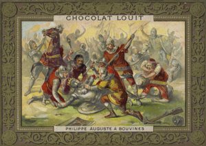 Philippe Auguste de France désarçonné à la bataille de Bouvines, 1214