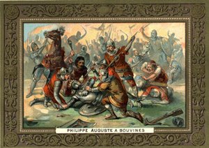 Philippe Auguste à Bouvines en 1214. Chromolithographie du 19ème siècle, coll. Bianchetti