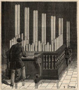 Piano à gaz - (Orgue à gaz) Pyrophone (orgue à feu/explosion) (calliope à feu/explosion) Gravure dans «Sciences à la portée de tous - Physique et chimie populaires» par Alexis Clerc - Fin du 19e siècle - Collection privée - French School