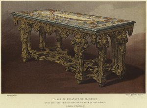 Table en pietra dura (mosaïque florentine) avec pieds sculptés et dorés, 17e siècle