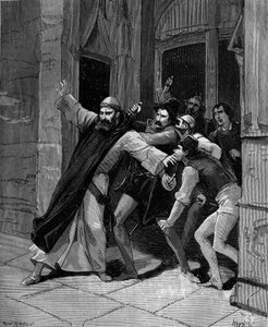 Pietro Paolo Sarpi, connu sous le nom de Fra Paolo, historien vénitien blessé par des assassins le 5 octobre 1607 à Venise - French School
