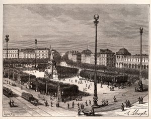 Place de la République à Paris - gravure dans "La France illustrée : géographie, histoire, administration statistique" par V.A. Malt-Brown. 1884