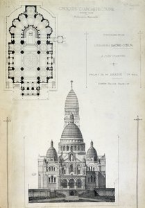 Plan et élévation du Sacré-Cœur, projet de M. Abadie, fin 19e siècle - French School