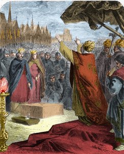 Le Pape Alexandre III (Orlando Bandinelli) a posé, en 1163, la première pierre de la cathédrale Notre-Dame de Paris en présence du Roi Louis VII de France et de l