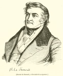 Portrait de Sismondi, et fac-similé de sa signature - French School