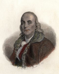 Portrait de Benjamin Franklin (1706-1790), physicien, philosophe et homme politique américain. dans « Portraits des Hommes Utiles » - French School