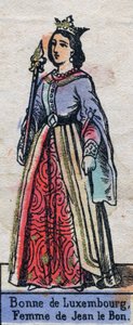Portrait de Bonne de Luxembourg (1315-1349), épouse de Jean II de France. (dynastie capétienne). Illustration fin 19e siècle - French School