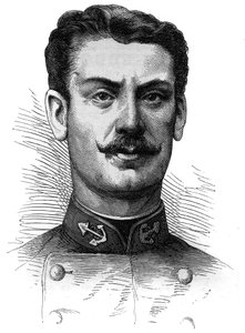 Portrait du capitaine Joseph Gallieni (1849-1916), soldat et explorateur français. Gravure dans « Le Monde Illustré » n°254 du 9 avril 1881 - French School