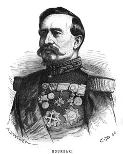 Portrait de Charles Denis Bourbaki (1816-1897), officier français. Gravure dans "Les Illustrations de l