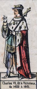 Portrait de Charles VII de France, dit Charles le Victorieux ou Charles le Bien Servi (1403-1461) (dynastie des Capétiens). Illustration fin 19ème siècle.