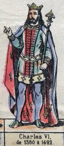 Portrait de Charles VI de France, dit Charles le Bien-Aimé (1368-1422) (dynastie des Capétiens). Illustration fin 19e siècle. - French School