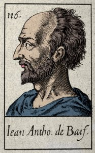 Portrait de Jean Antoine de Baïf (1532-1589), poète français membre du mouvement de la Pléiade. Gravure du 19ème siècle - French School
