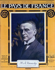 Portrait de Kerensky, couverture du magazine français Le Pays de France, 4 octobre 1917 - French School