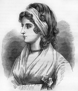 Portrait de Lady Hamilton (Emma Lyons) (1765-1815) maîtresse de Horatio Nelson dit Amiral Nelson (1758-1805). Gravure dans « L