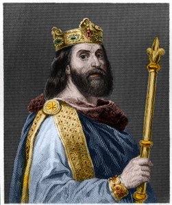 Portrait de Louis II le Bègue ou le Fainéant (846 - 879), roi de France - dans "Histoire des Français" par Lavallée, gravure, sd