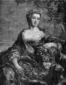 Portrait de Madame de Chateauroux, Marie-Anne de Mailly-Nesle (1717-1744), favorite du roi Louis XV. Gravure dans « L
