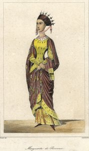 Portrait de Marguerite de Provence (1221 - 1295), Reine de France, épouse de Louis IX. Gravure 19ème siècle. - French School