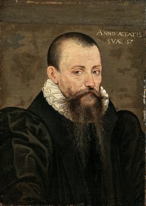 Portrait de Michel Eyquem de Montaigne (1533-1592), âgé de 57 ans, petit demi-longueur, en costume noir et col blanc - French School