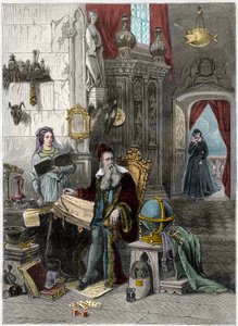 Portrait de Nostradamus avec Catherine de Médicis (gravure) - French School