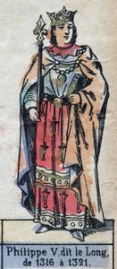 Portrait de Philippe V de France, dit Philippe le Long (1291-1322) (dynastie des Capétiens). Illustration fin 19e siècle
