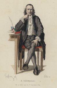Portrait de Pierre Corneille, dramaturge français (gravure en couleur) - French School