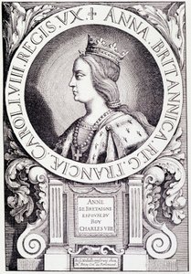 Portrait de la reine de France Anne de Bretagne (1477-1514). Gravure de «Louis XII et Anne de Bretagne» par Paul Lacroix, éd. Georges Hurtrel - French School