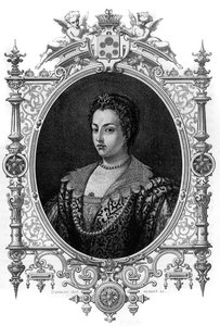 Portrait de la Vénitienne Bianca Cappello (1548 - 1587), épouse de François de Médicis. Gravure de 1862 dans "Les Reines du Monde" par nos premiers écrivains. Livre publié sous la direction de J. G. D. Armengaud - French School