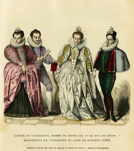 Portraits en 1581, de Louise de Vaudémont (1553-1601), reine de France, épouse de Henri III (1551-1589), du troisième duc de Guise, Henri Ier, dit le Balafré (1549-1588), de Marguerite de Lorraine (1564-1625) fille du comte de Vaudémont (Nicolas) - French School