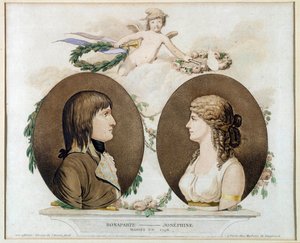 Portraits de Napoléon Bonaparte (1769-1821) et Joséphine de Beauharnais (1763-1814) mariés en 1796. Aquarelle anonyme vers 1800. - French School