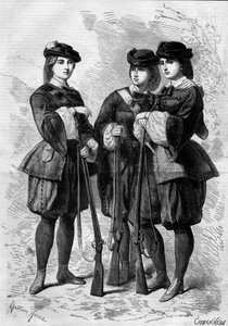 Portraits de femmes tireuses : bataillons de volontaires féminines en Angleterre. Gravure dans « Le Monde Illustré » n°172 du 28 juillet 1860.
