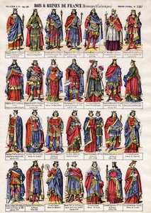 Portraits des rois et reines de France de la dynastie des Mérovingiens et Carolingiens. Imagerie d