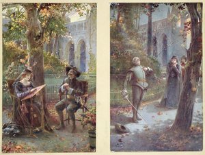 Cartes postales représentant Cyrano de Bergerac avec Roxanne, vers 1900