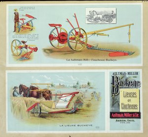 Affiche publicitaire pour les lieuses et moissonneuses Aultman-Miller Buckeye, fin 19e siècle