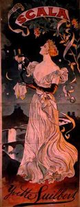 Affiche publicitaire pour une performance de Yvette Guilbert, au Scala, Paris