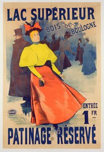 Affiche publicitaire pour une patinoire sur le Lac supérieur dans le Bois de Boulogne
