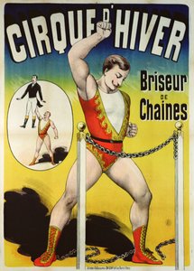 Affiche publicitaire pour un homme fort au Cirque d