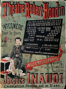 Affiche publicitaire pour une apparition de Jacques Inaudi (1867-1939) au Théâtre Robert Houdin, Paris, 1878