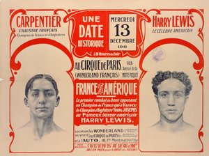 Affiche publicitaire pour le match de boxe entre Carpentier et Harry Lewis, 1911