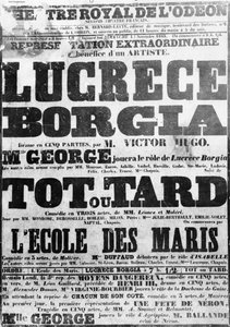 Affiche pour la représentation de Lucrèce Borgia à l