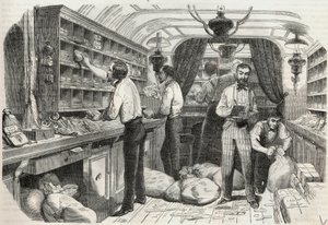 Postes : intérieur du bureau ambulant - Gravure dans « Tableau-de-Paris » par Edmond Texier 1852 - French School