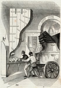 Postes : le chargement de la malle-poste - Gravure dans « Tableau-de-Paris » par Edmond Texier 1852 - French School