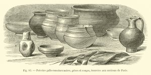 Poteries gallo-romaines noires, grises et rouges, trouvées aux environs de Paris - French School