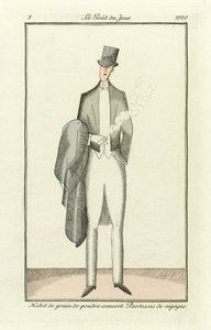 Habit de grain poudré recouvert. Manteau de vigogne tiré des Costumes Parisiens, pub.1912 (gravure coloriée à la main) - French School