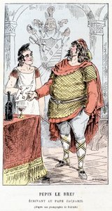Pépin le Bref écrivant au pape Zacharie - dans « Histoire de France Tintamarresque » par Touchatout - French School