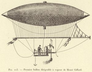 Premier ballon dirigeable à vapeur de Henri Giffard - French School