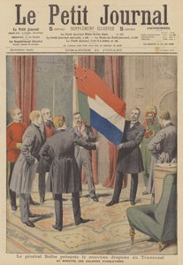 Le Premier ministre Louis Botha présentant le nouveau drapeau de la colonie du Transvaal au colonial britannique - French School