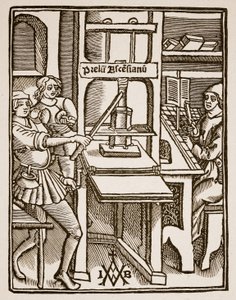 Presse à imprimer, page de titre de Hegesippus, imprimé par Jodocus Badius Ascensius, Paris, 1511 - French School