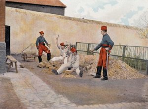 Prisonniers à Biribi (prisonniers cassant des cailloux) - dans "Album militaire - chasseurs africains" - French School