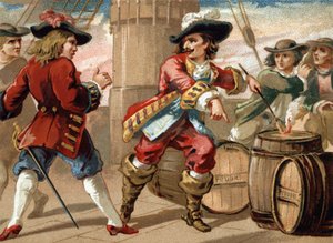Le corsaire Jean Bart (1650-1702) menaçant un corsaire anglais qui l