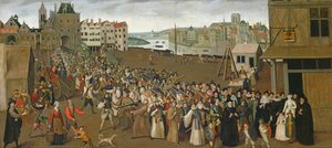 Procession de la Sainte Ligue sur la Place de Grève, quittant l